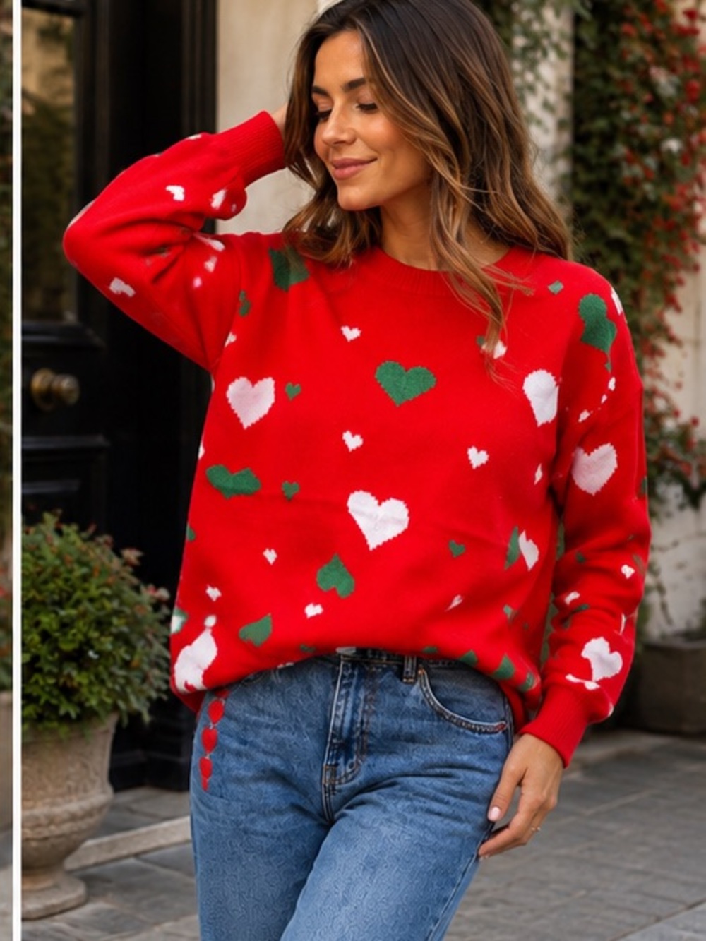 Red Heart Pattern Sweater - Picture 2 of 4